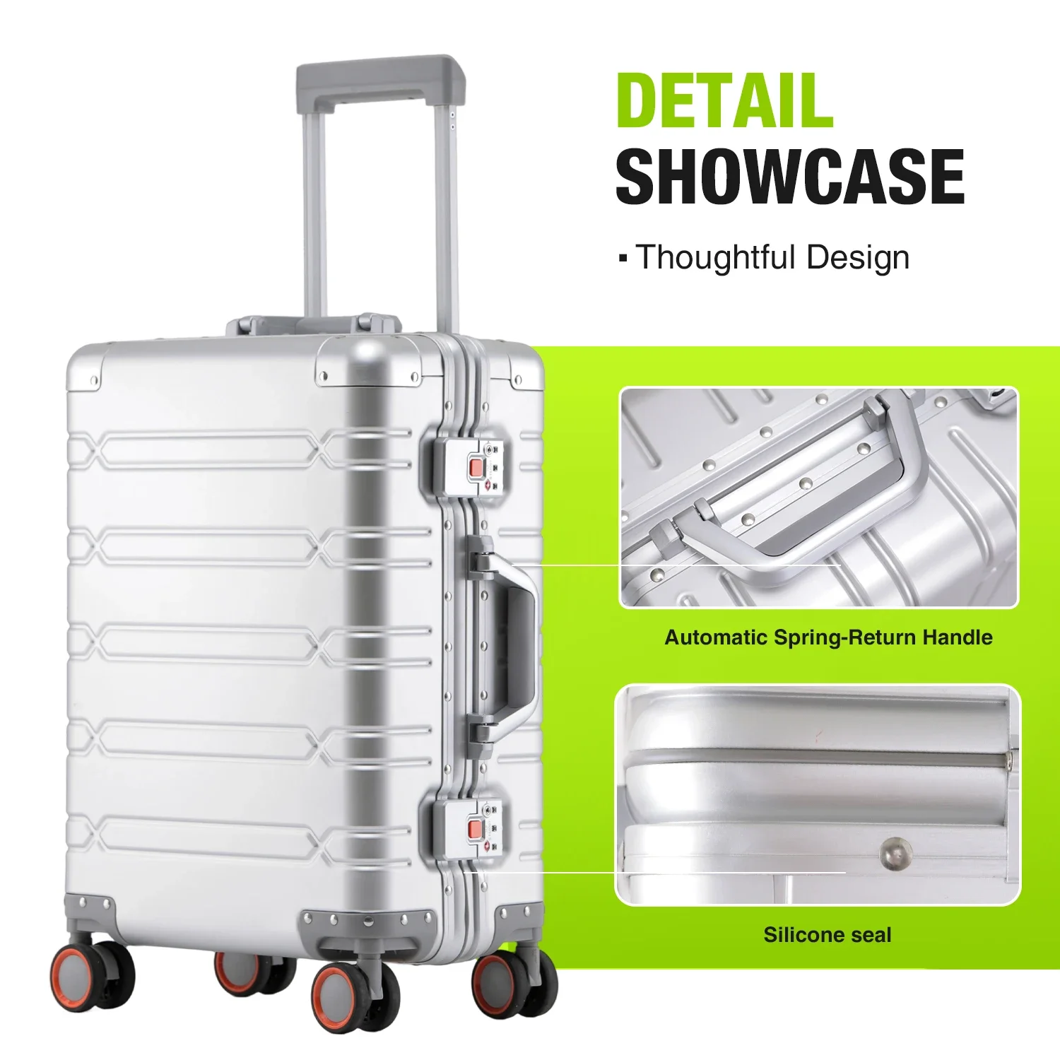 

Вместительный дорожный чемодан из 100% алюминия, 20/24/29 дюймов, 360° ° Чемодан на колесиках с замком TSA для ручной клади и багажа