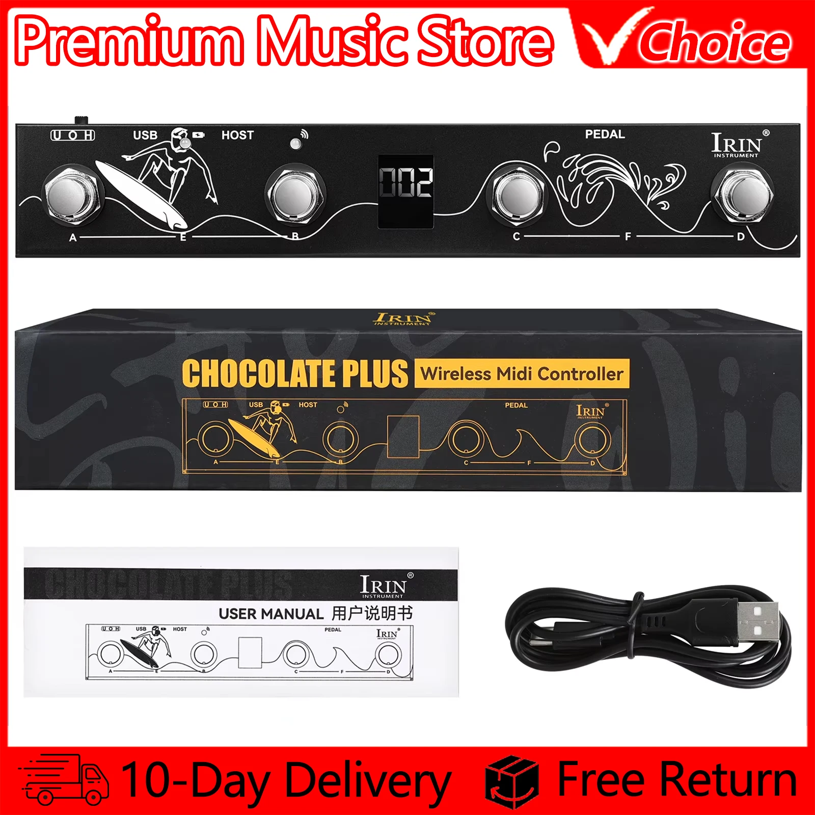 IRIN Chocolate Plus Wireless MIDI Controller Pro Keyboard 4 Buttons Foot switch Supports MIDI Host Interface Control Function