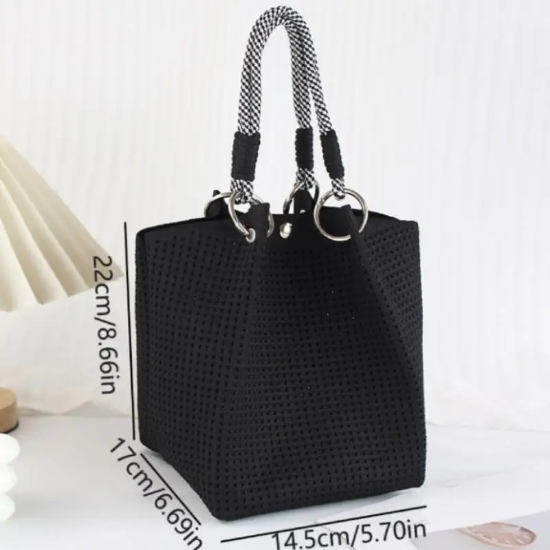 Gebreide uitgeholde handtas Draagbare werkuitje Handtas met grote capaciteit Commuter Tote Vierkante tas