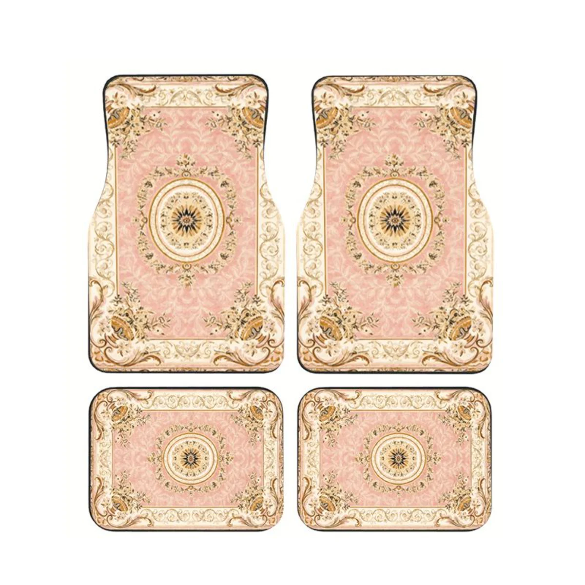 Pink Vintage European Palace Floral Rug Print Car Floor Mats 4 Pieces Universal Fit Waterproof Non Slip Auto Foot Mats For SUV