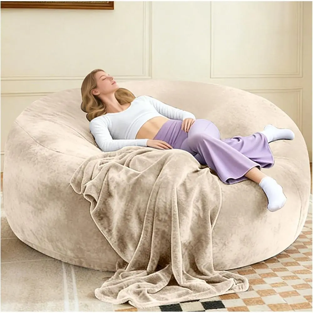 Adults 6T Plush Bean Bag Chair with Memory Foam, Ideal for Living Rooms and Bedrooms, Comfy Lounge Reading Chair (Apricot)