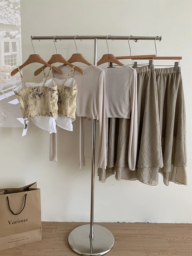 Fashion Camisole Vest+Knitted Cardigan + Casual Long Skirt Three Piece Sets Women Summer 2024 New Chinese Style Suits