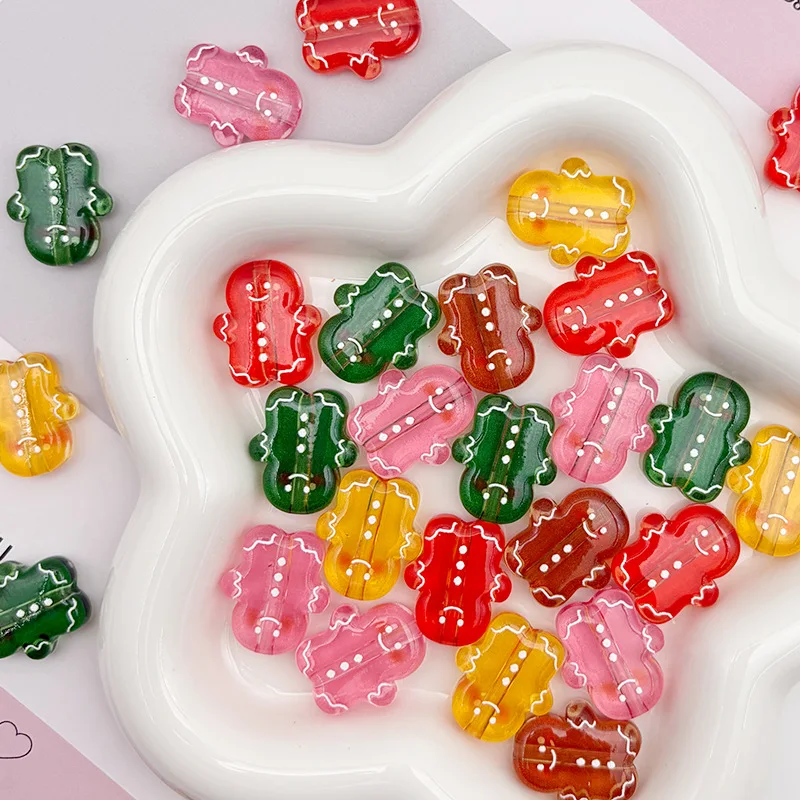5PCS 21x19mm Acrylic Transparent Color Cute Cartoon Figure Through Hole Beads DIY Handmade Phone Strap Bag Charm Jewelry Accesso