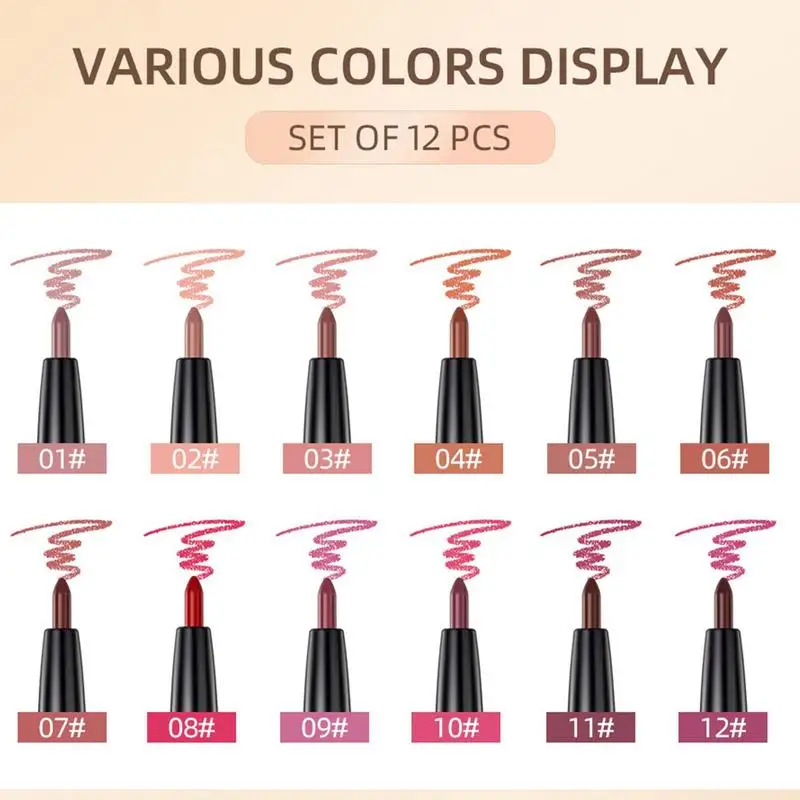 Lip Liner Potlood Set 12-delige Lipliners Set Waterdichte Matte Lipstick Set Non-stick Langdurige Lippotlood Lipkrijt Hoge