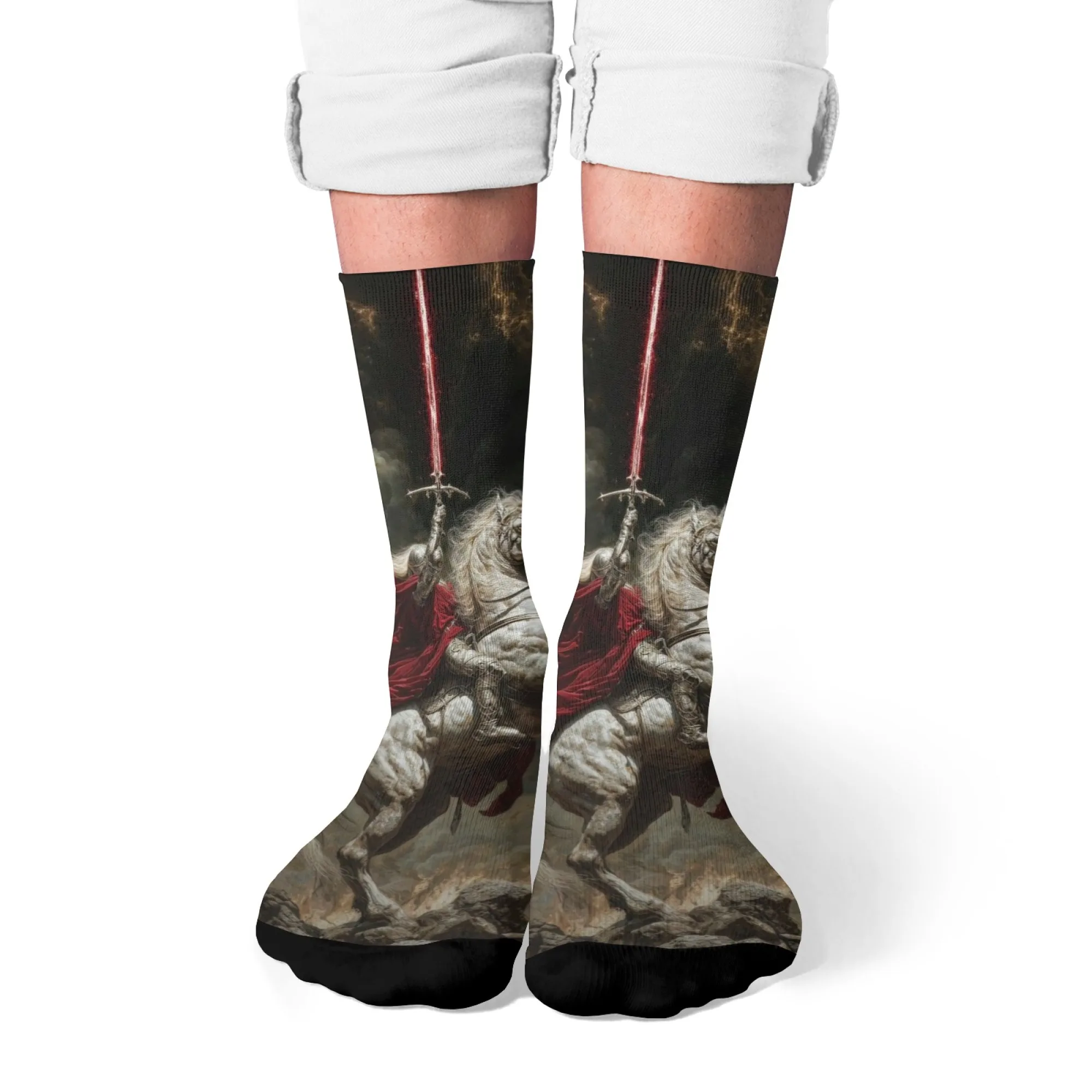 Harajuku Retro Mittelalterlicher Ritterdruck Herrensocken Neuartiger epischer Stil Street Trend Crew Socken Bequeme atmungsaktive rutschfeste Socken