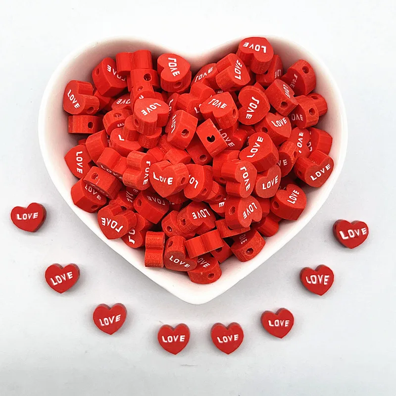 30pcs 10mm “love ”Pattern Beads Polymer Clay Spacer Loose Beads for Jewelry Making DIY Handmade Bracelet Accessories