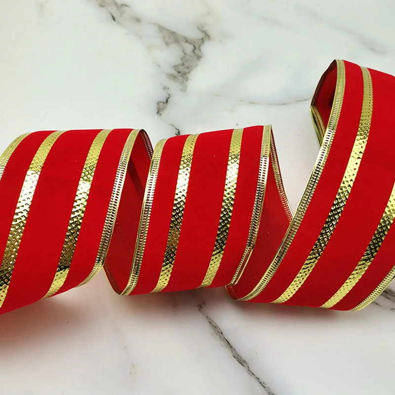 (2m/roll) 65mm Red Gold Striped Ribbon Christmas Decoration Holiday Gift Wrapping Bow Making Handmade DIY Crafts Ribbons