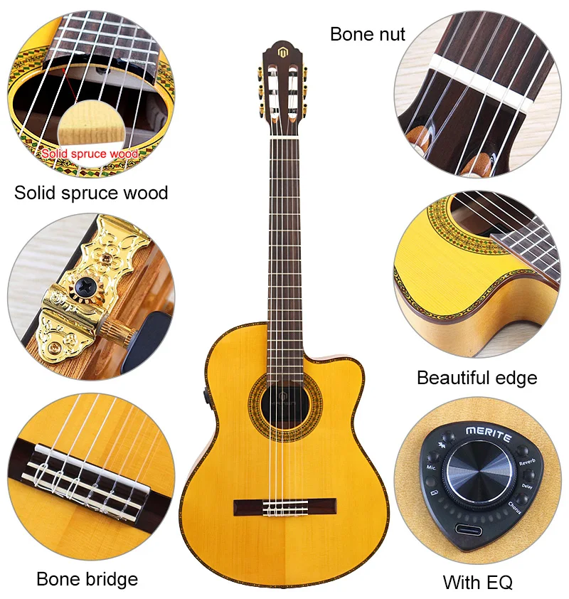 High Gloss Classical Guitar 6 String Flamenco Guitar 39 Inch Nylon Guitar Yellow Color