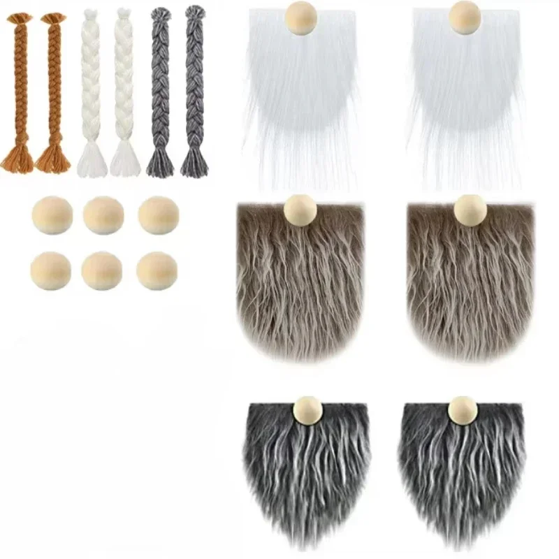 1/2Set Gnome Beard Braids Wooden Balls Nose Set Handmade Gnome Beard Fake Fluffy Gnome Beard Faux Fur Gnome Dwarf Beard Braids