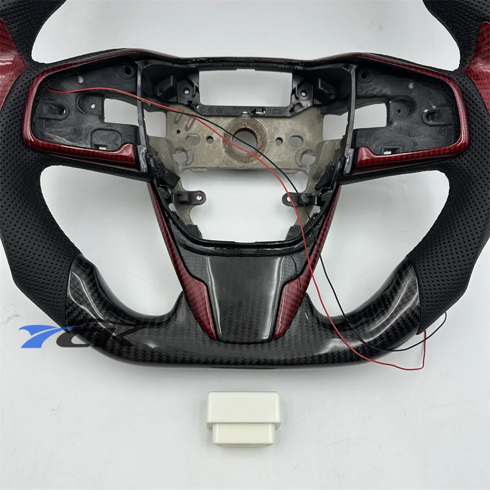 

LED Steering Wheel for Honda Civic 2016 2017 2018 2019 2020 2021 Black Carbon Fiber Leather car accessories