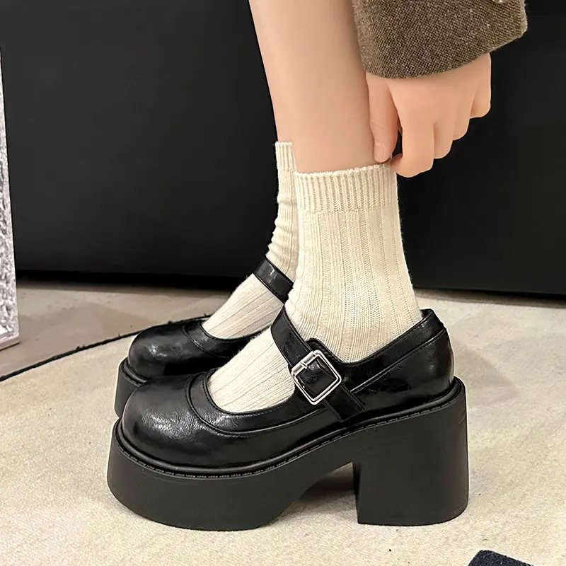 Chunky Loafers Shoes 2024 Women Japanese Style Slip On Leather Shoes Women Fashion Girls Thick Sole Heel Platform Lolita shoes