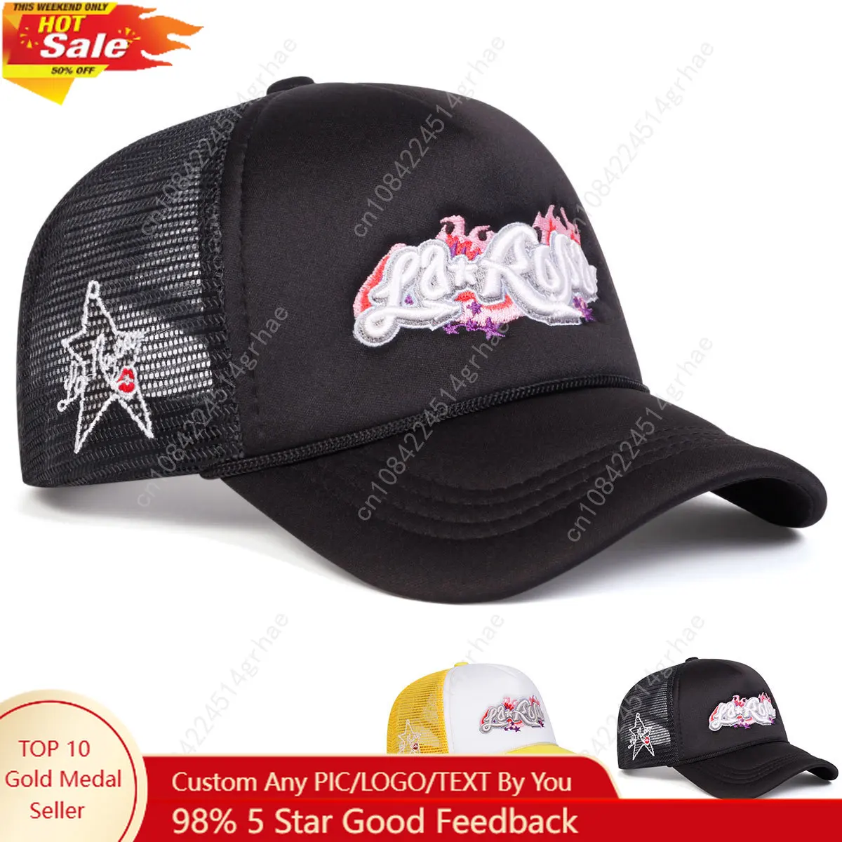 

Unisex LaRona Flame Embroidery Baseball Net Caps Spring and Summer Outdoor Adjustable Casual Hats Sunscreen Hat