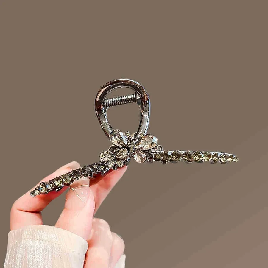 

High-end Crystal Butterfly Hair Grip Elegant Large Metal Hair Claw Women's Back of Head Hair Clip Korean Style Hair Accessories