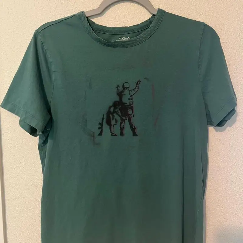 Hand Spray Painted Banksy - Green Graphic T-Shirt - Vintage Style