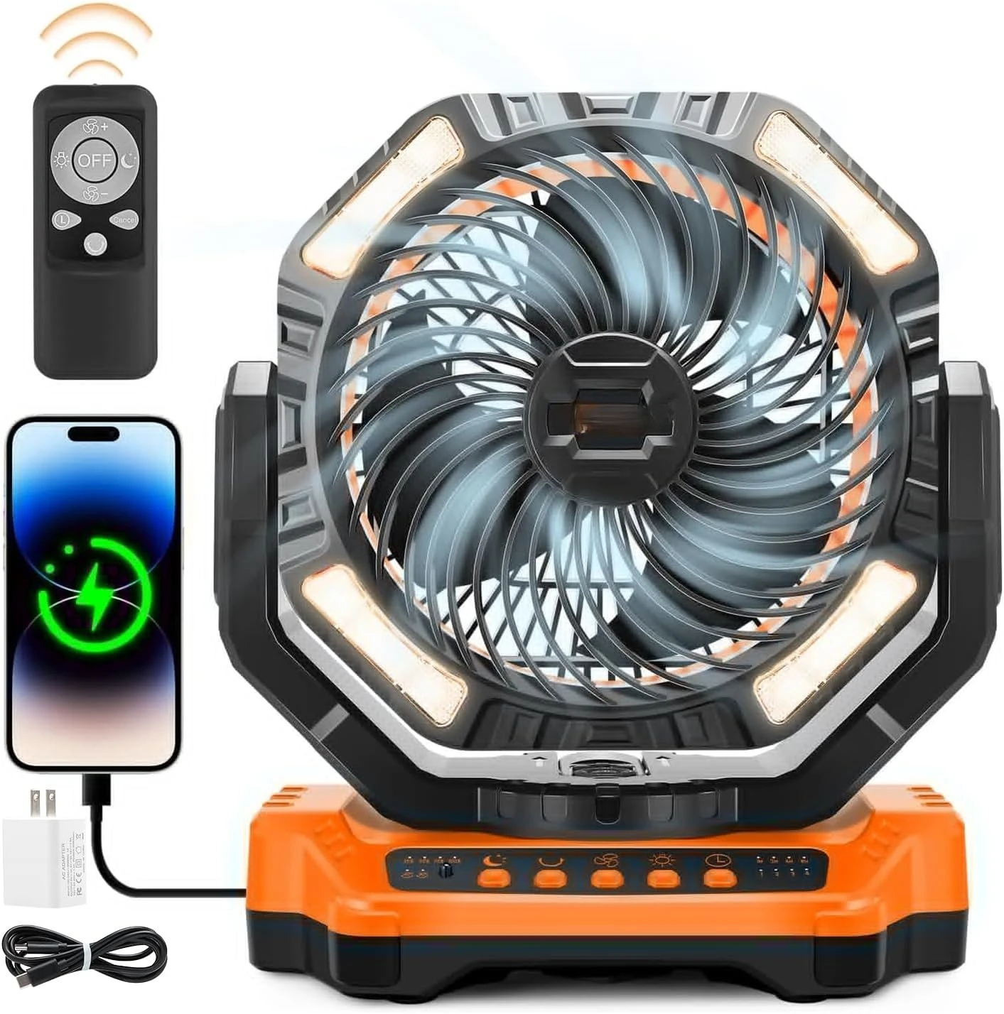 

NEW Rechargeable Camping Fan-40000mAh Battery Powered Tent Fans w/LED Lantern,Hanging Hook,Quiet Portable Ceiling Table Fan