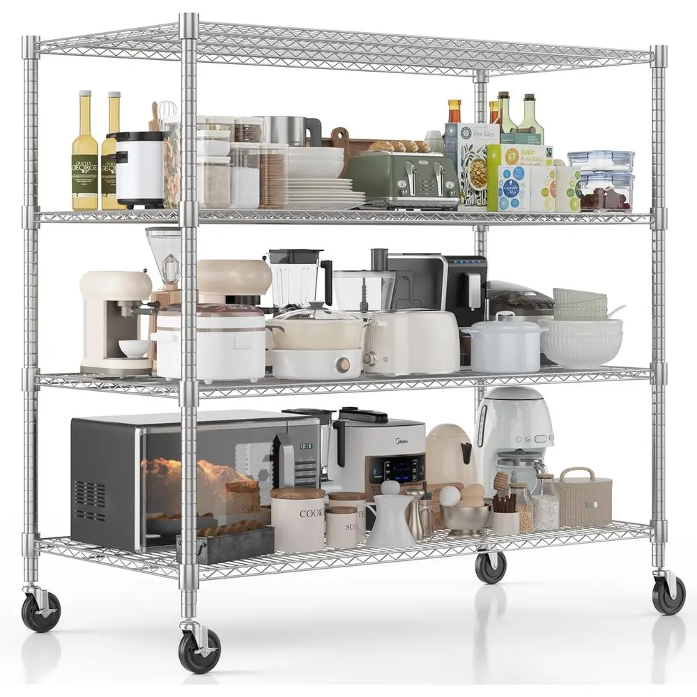 

4-ярусные прочные хромированные металлические стеллажи для хранения, 24x60x72, регулируемая передвижная полка для гаража, кладовой, кухни