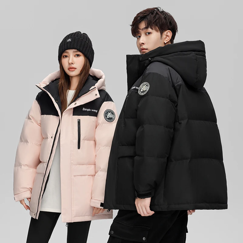 

Мужская молодежная пуховая куртка 2026 года, зимняя коллекция, модный национальный стиль, унисекс, ветрозащитная, утолщенная, из полиэфирного волокна, с капюшоном, на молнии