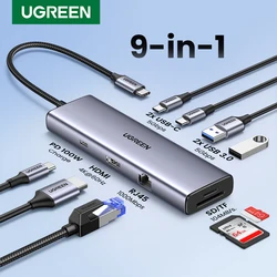 UGREEN 4K60Hz USB C HUB 9-in-1 Type-C to HDMI PD100W 2xUSB-A&C Ports RJ45 SD&TF for Macbook Pro Laptop USB3.0 Splitter Docking