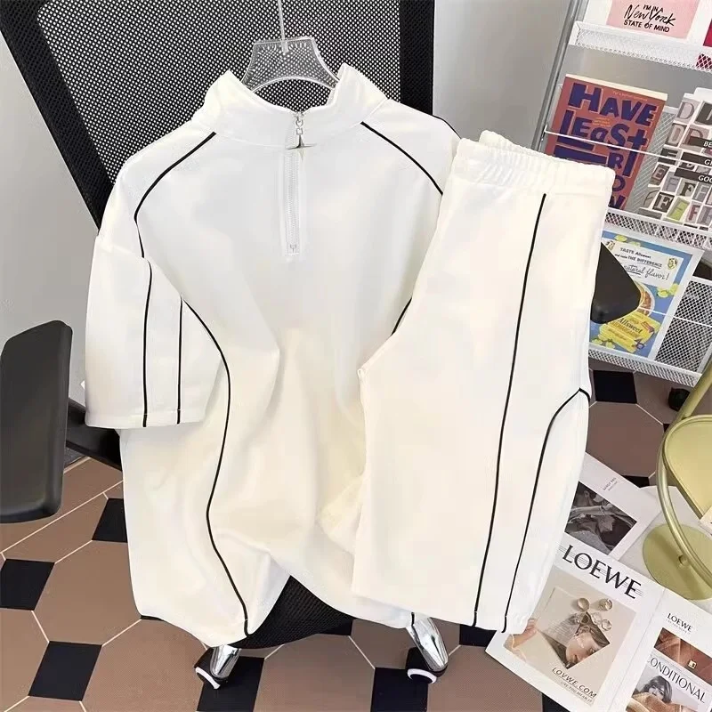 

Large Size 300 Pou Deconstructed Spor Casual Set Men's Women's f Zip T-irt orts Two-Piece Set Youth Summer Wear