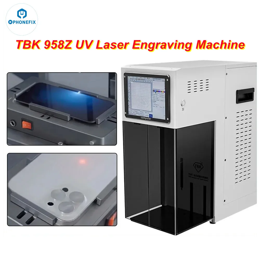 TBK 958Z UV Laser Engraving Machine for Mobile Phone Back Glass Removal Metal Leather Grass Plastic Logo Marking and Engraving