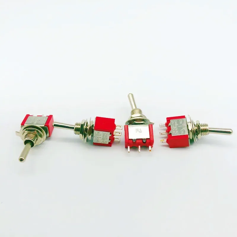 5pcs red mini 3pin  6mm 2/3 position self-resetting toggle switches ON-(ON) DPDT mini toggle switches 6A/125V 3A/250V AC MTS-112