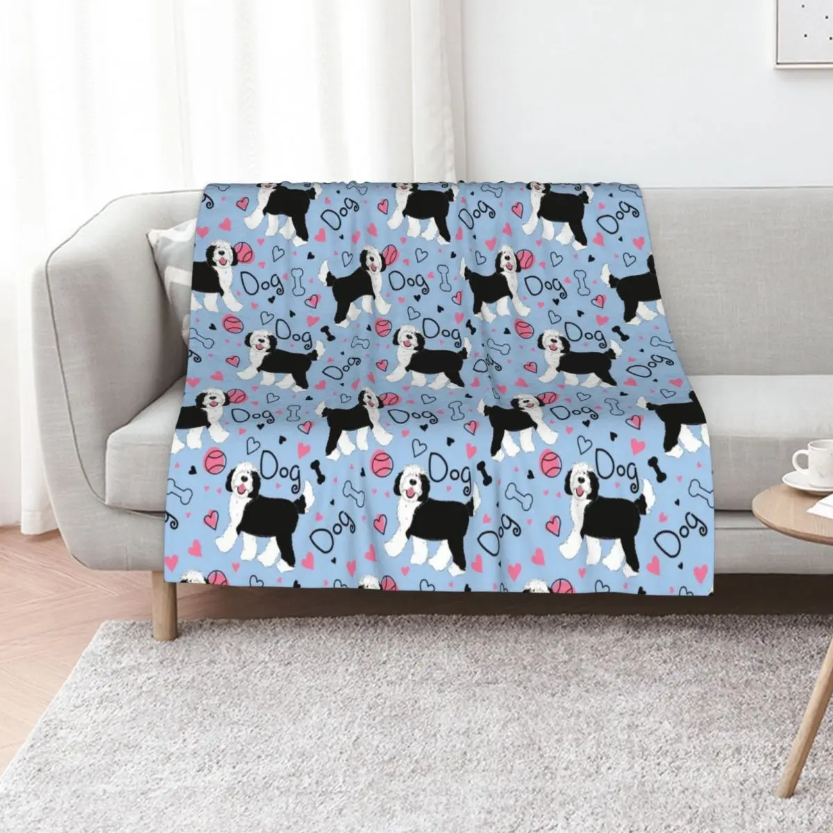 

Cute Black and White Sheepadoodle Puppy Throw Blanket Decorative Sofa Hairys Large For Baby Blankets