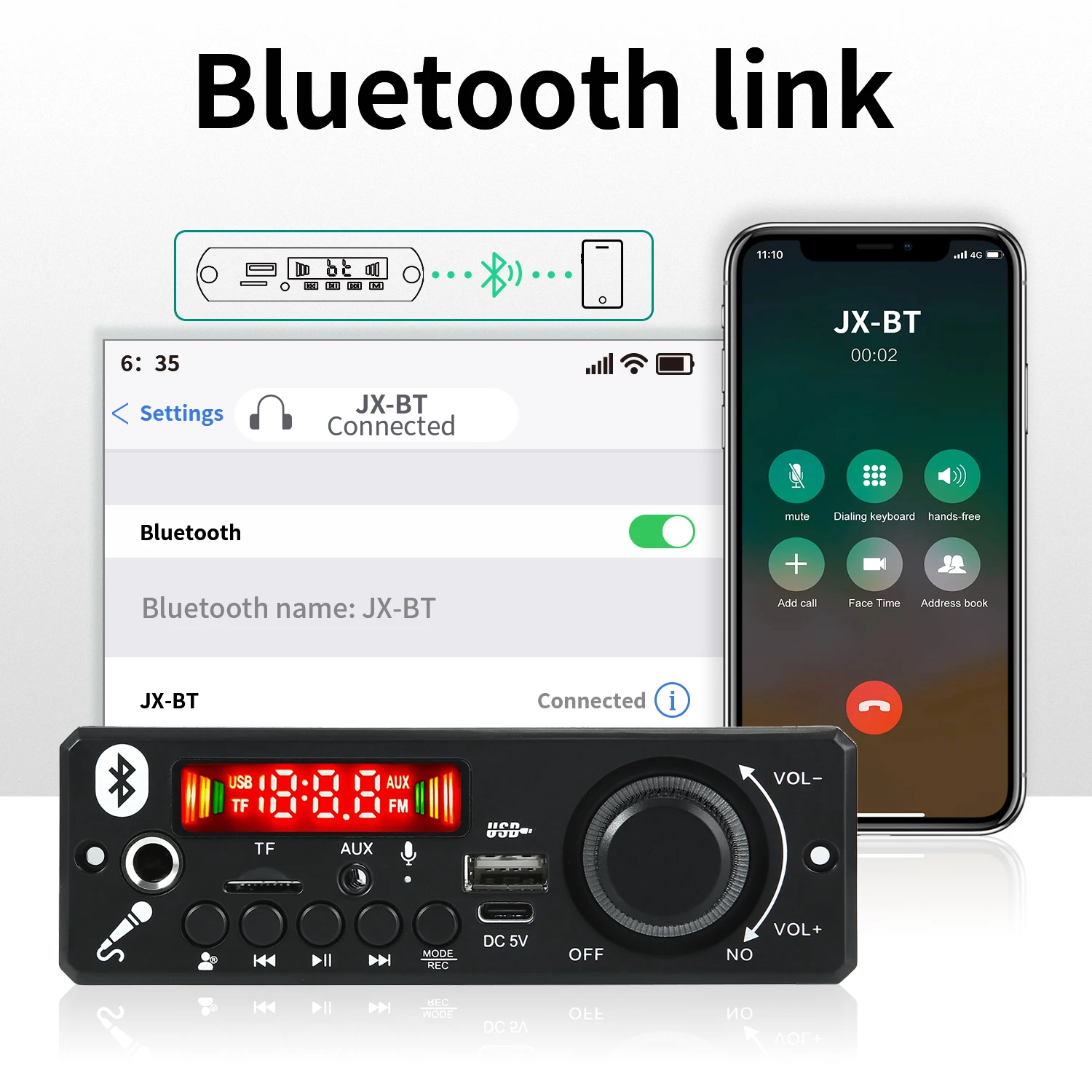 6W Amplifier DC 5V MP3 WMA Decoder Board Bluetooth 5.0 Audio Module USB TF Radio Wireless FM Receiver 2*3W MP3 Player For Car