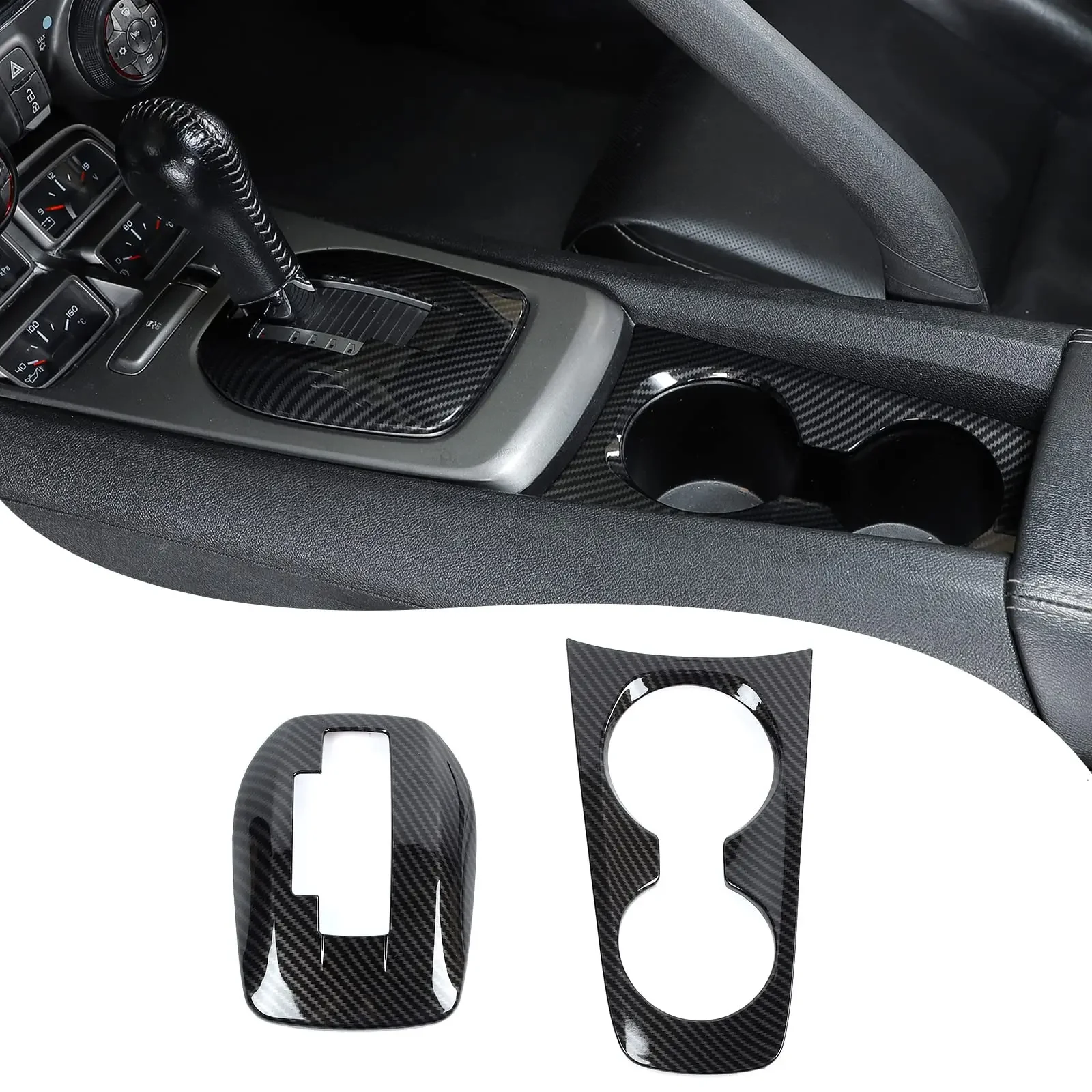 

Carbon Fiber Gear Shift Panel And Cup Holder Trim Cover Kit For Chevrolet Camaro 2010-2015