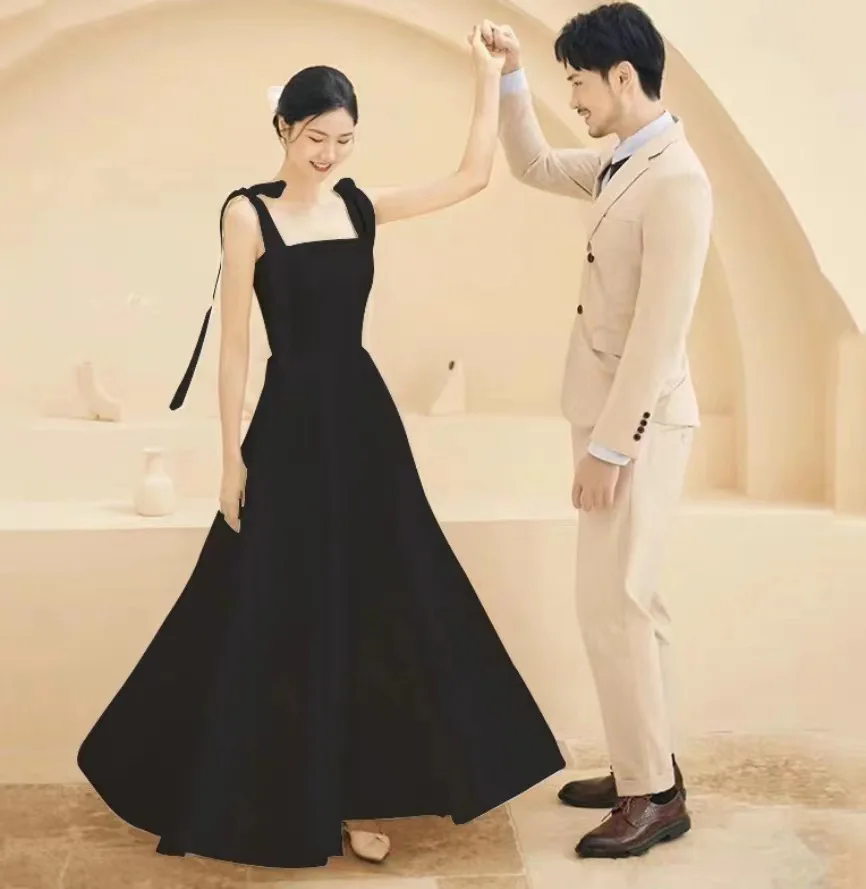 فستان زفاف أنيق خفيف فساتين ماكسي طول مزاجه الرجعية بسيط الحمالات فستان سهرة فستان رسمي Vestidos De Fiesta