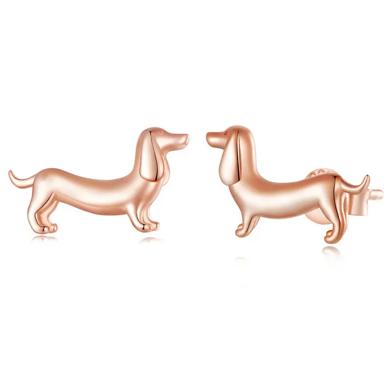 Wostu 100% 925 Sterling Silber Dackel Ohrringe schöne Haustier Tier Ohr stecker für Frauen feinen Schmuck Kinder Geburtstags geschenk