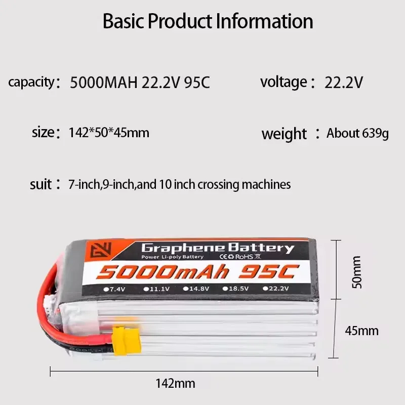 Lipo 배터리 6S 5000mAh XT60 XT90 EC5 95C 22.2V RC Lipo 배터리 Quadcopter 비행기 자동차 트럭 500 600 헬리콥터