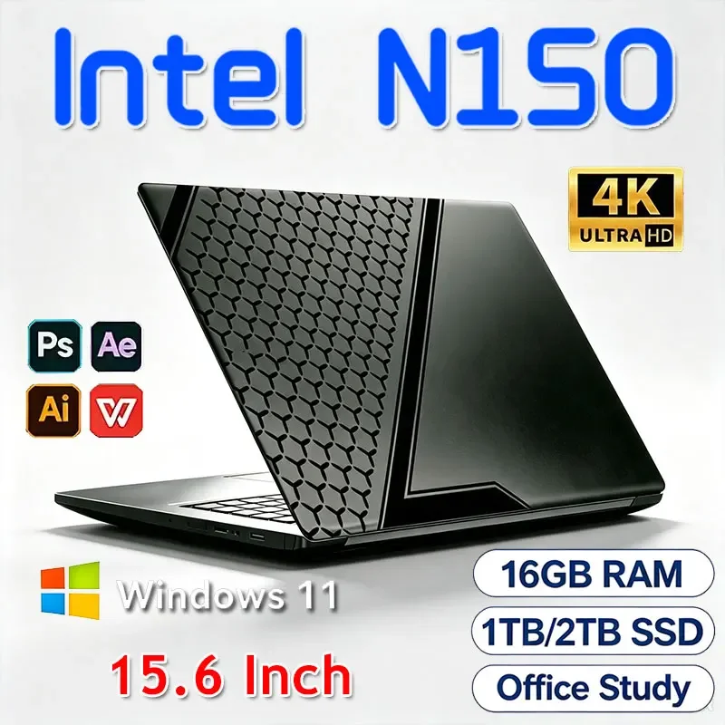 New Intel N150 Laptop Windows 11 16GB RAM 1TB SSD 4K HD Screen Portable Slim Laptops PC Gamer 15.6 inch Computer Office
