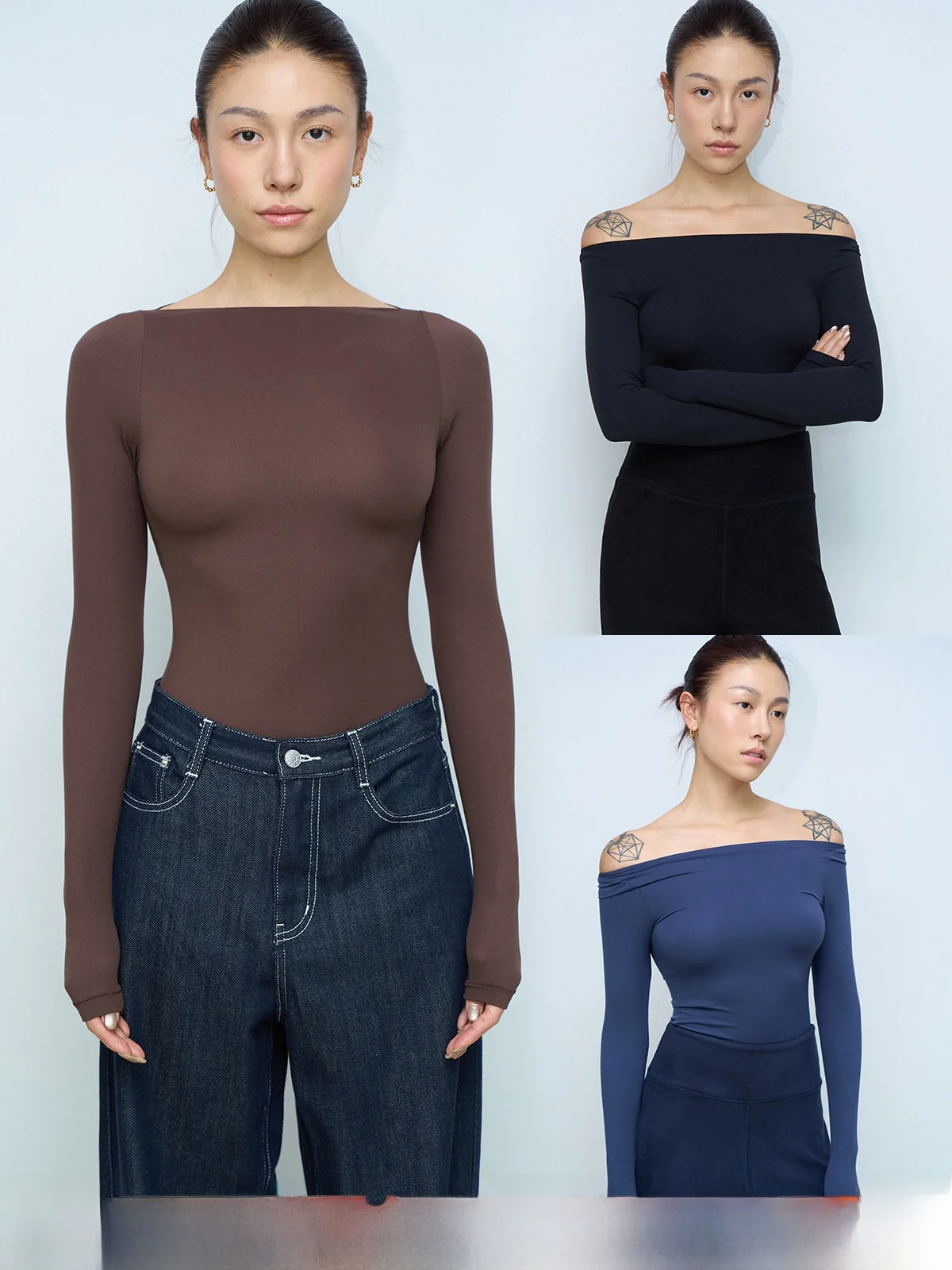 

AOLOL Thiened Version Long Sve Женская облегающая футболка на одно плечо Commute Sle Простой дизайн Нейлоновая ткань Полиэстер ...