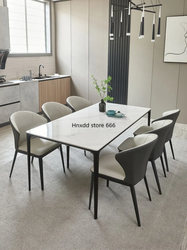 Italian minimalist aluminum alloy bright matte rock slab dining table and chair combination