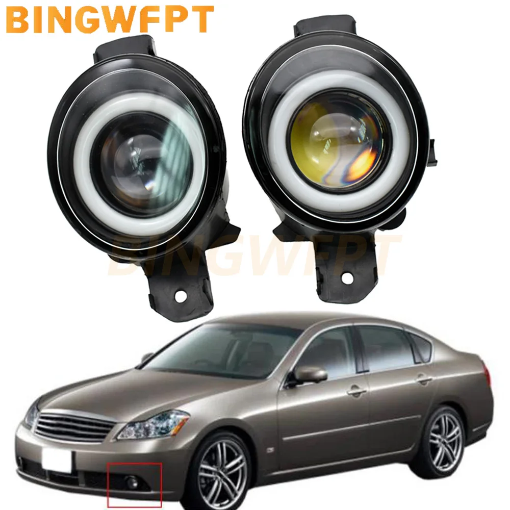 2Pieces Car H11 LED Fog Lamp For Nissan Fuga Y50 2004 2005 2006 2007 2008 2009 Fog Light Angel Eye Fog Lamps DRL White 12V