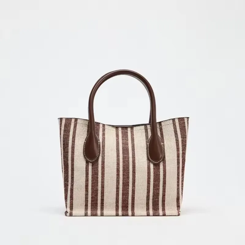 

Office Women 2025 New Versatile Bucket Mixed Colors Stripe Canvas Bag Casual Fashion Handbag Ladies Designer Shoulder Bag