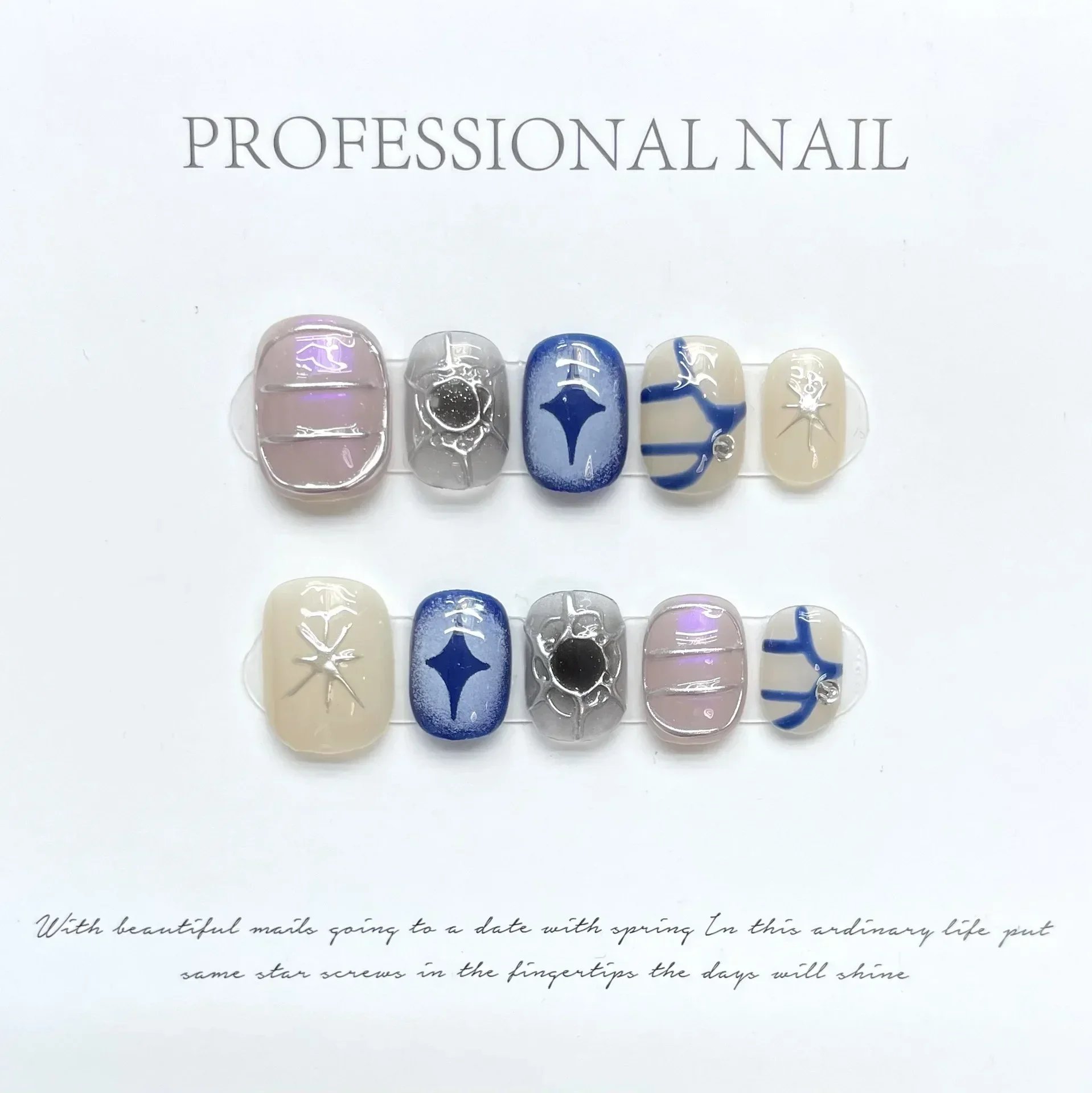 

10Pcs Handmade Short Fake Nails Press On Nails Full Cover Butterfly Design Artificial Manicure Wearable Nail Tips For Spice Girl