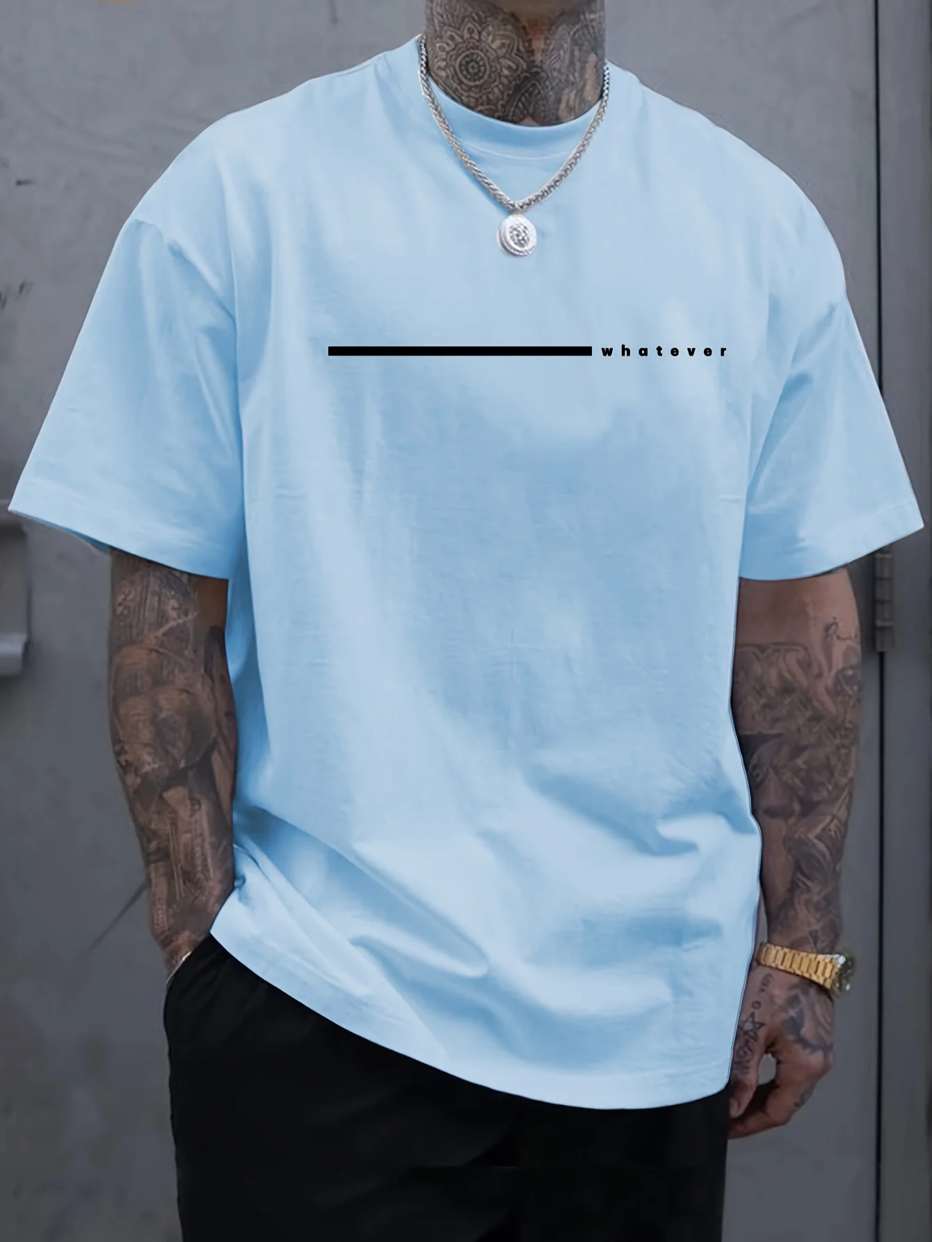 Summer men's  casual sports loose plus size whatever letter printed comfortable round neck short sleeved T-shirt image 2