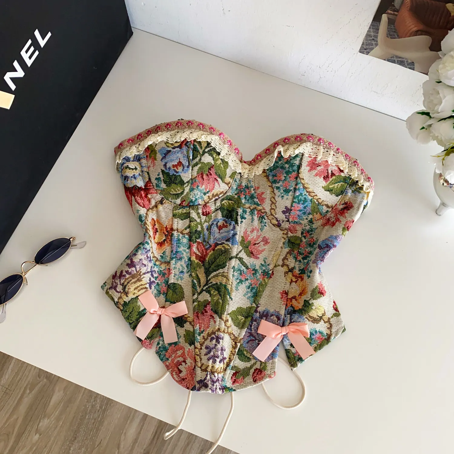 retro  Prairie Chic lace Tube Top Sexy butterfly Corset Bustier Camis Fashion Tank Top Slim  Summer Women Party Crop Top