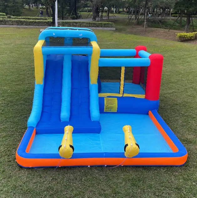

Durable Blue PVC Double-Slide Inflatable Castle For Kids Compact Home Use Bouncer Slide Trampoline Splash Pool Slide Trampoline