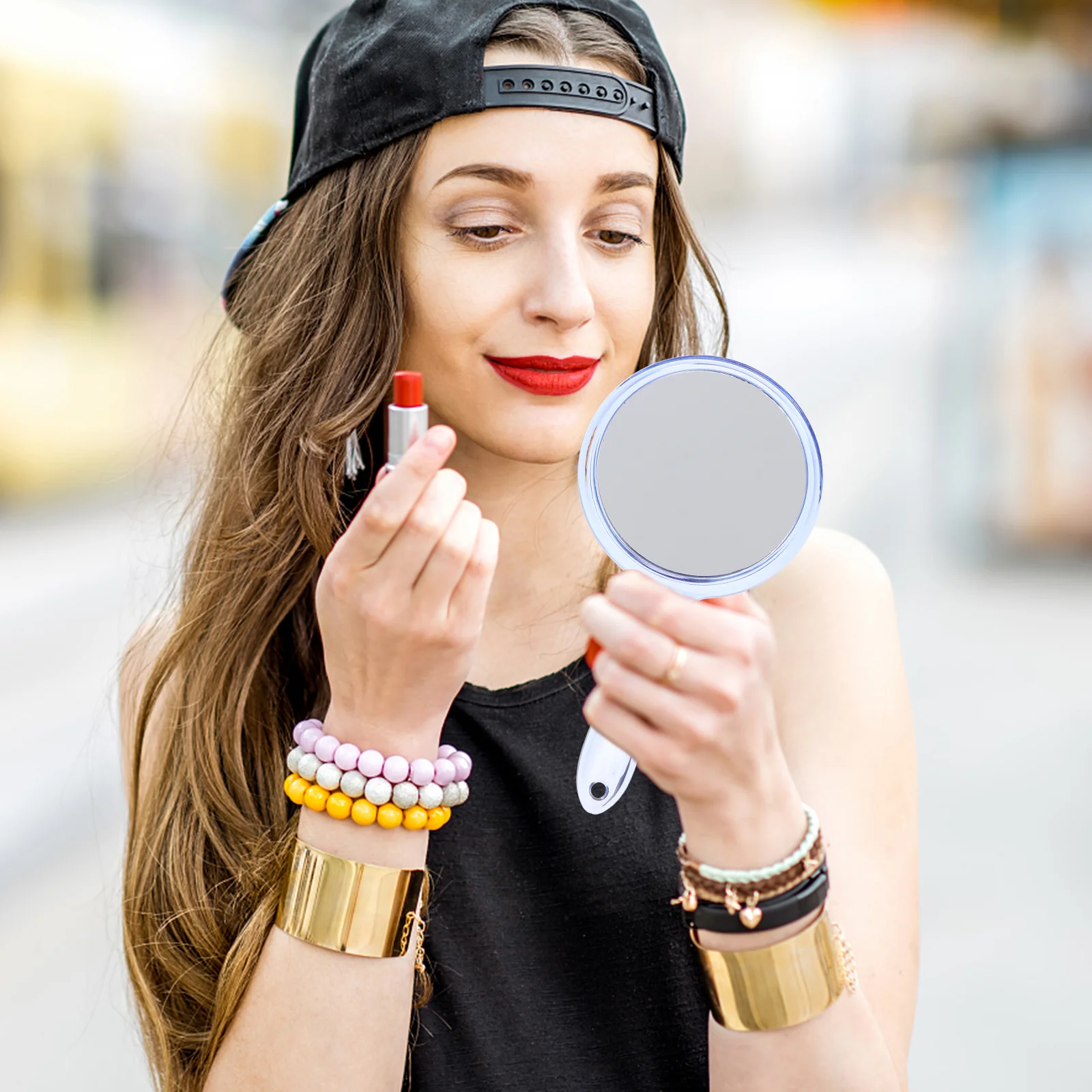 

2Pcs Portable Makeup Mirrors Double Sided Handheld Mirrors 1x Regular 3x Magnifying Round Vanity Mirror Travel Clear