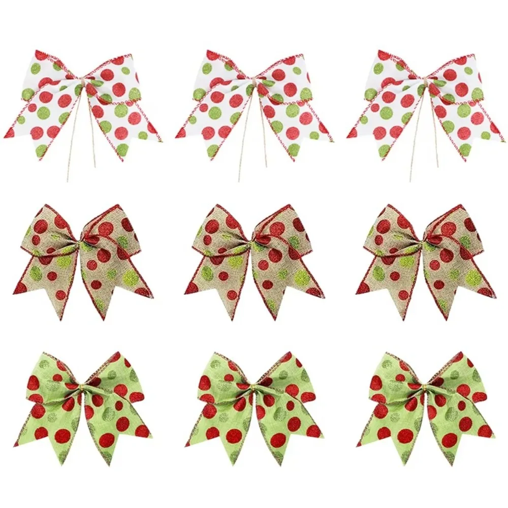 5pcs/set Vintage Christmas Tree Bows Versatile Usage Elegance Ribbon Bow Multi-scene Candy Color Wave Point Thread Bow