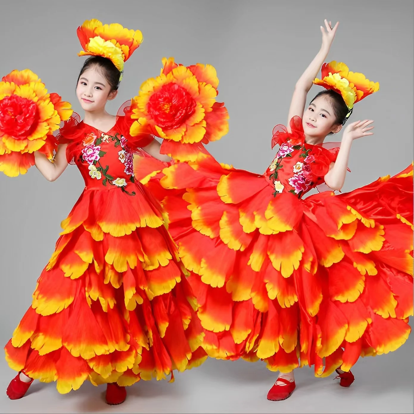 June 1 Children\'s Day Peony Fairy Dance Dress Short-sleeved Girls Performance Costume Kindergarten Performance Chorus Clothing