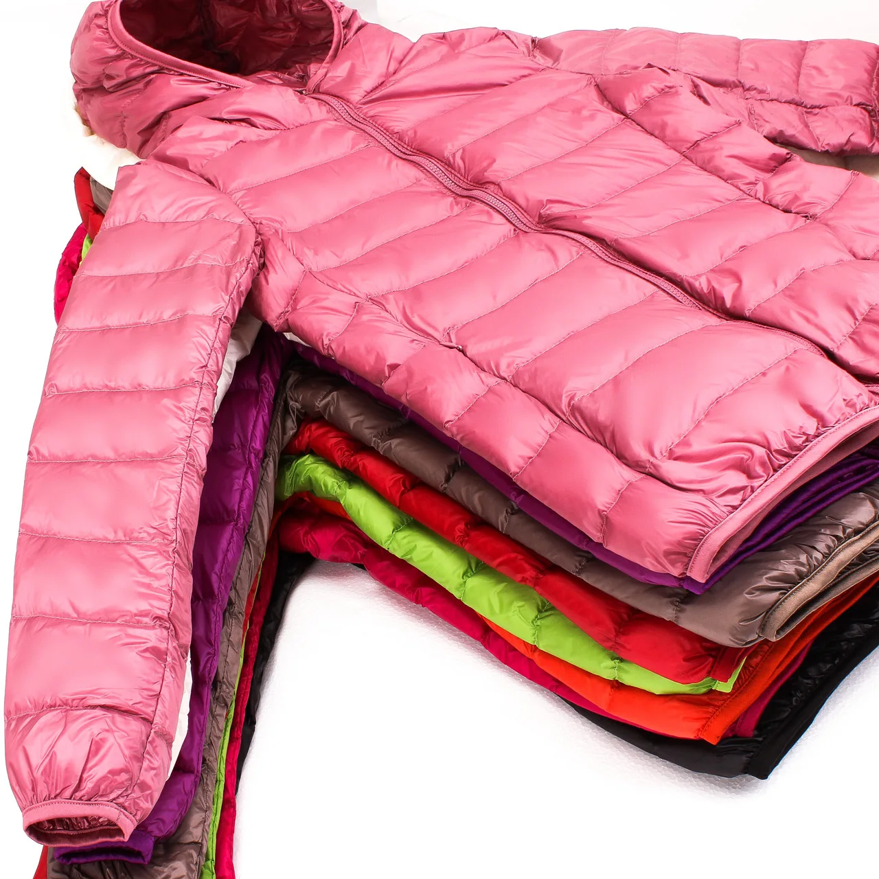 Women Down Coat Lightweight Warm Hooded Puffer Jacket Plus Size Packable Autumn Winter Clothes Simple Short Outwear Full-Zip