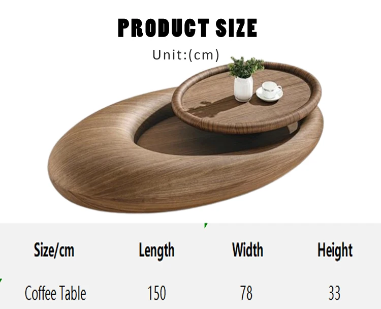 ld-Modern Coffee Table MDF Wood Frame Oval Shape Floating Top Sculptural Design Minimalist Living Room Furniture#
