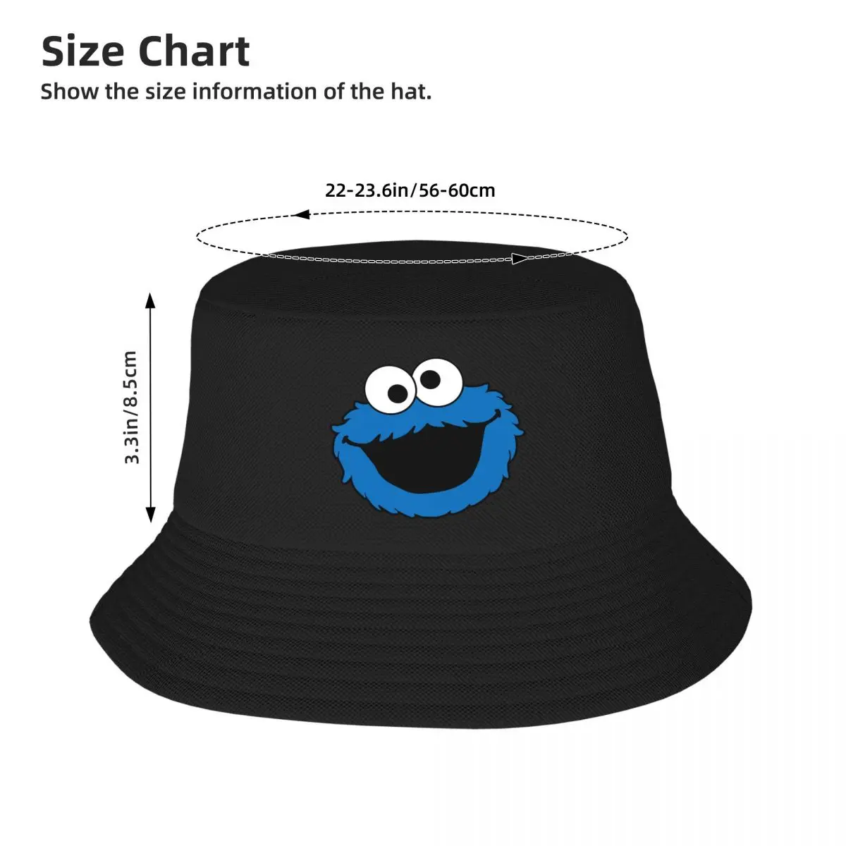 Cookie Monster  Bucket Hats Panama For Kids Bob Hats Fashion Fisherman Hats Summer Beach Fishing Unisex Caps