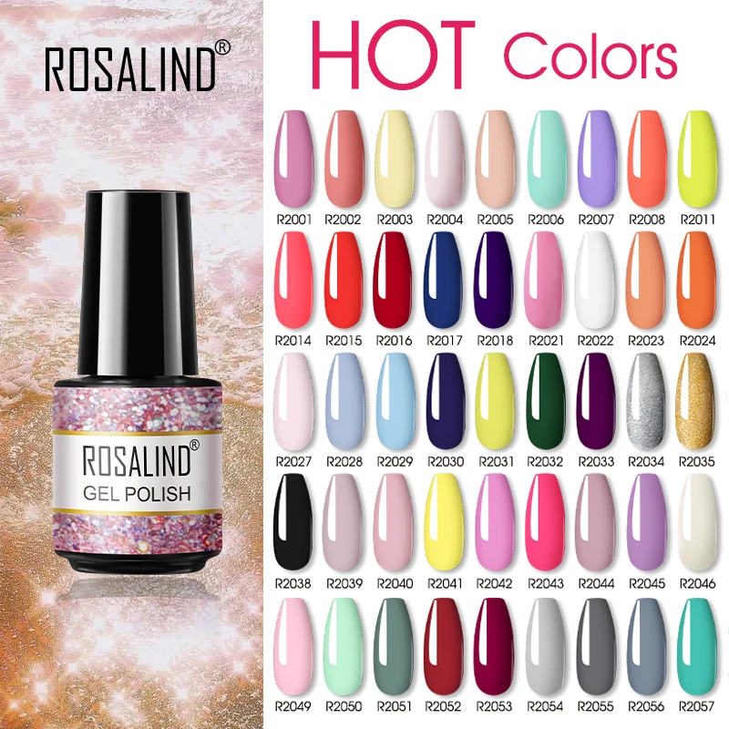 ROSALIND Gel Nail Polish Semi Permanent Hybrid Varnishes Nail Art Base Matte Top Coat Need UV Lamp Soak Off Nail Gel Polish