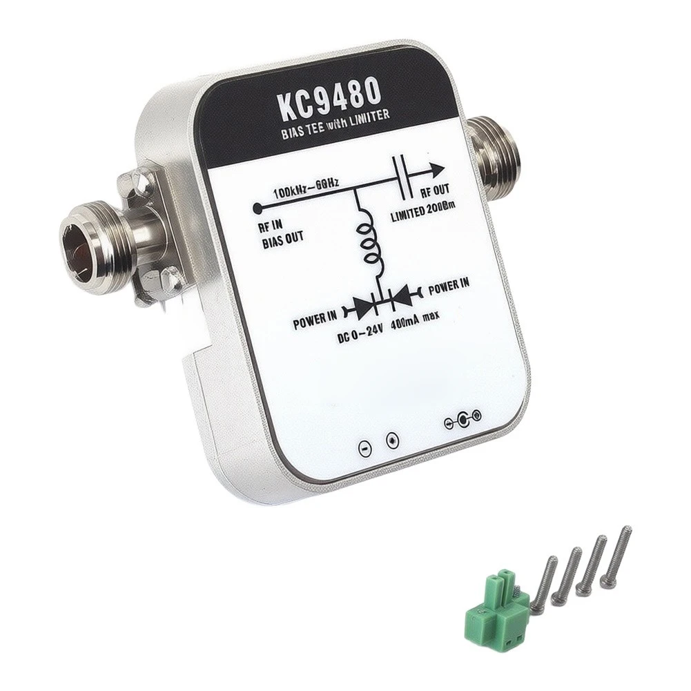KC9480 DC Bias Tee 1 MHz–6 GHz Frequency Range; Features Signal Limiting And DC Blocking Capabilities 5.5/2.5 Mm DC Power Jack