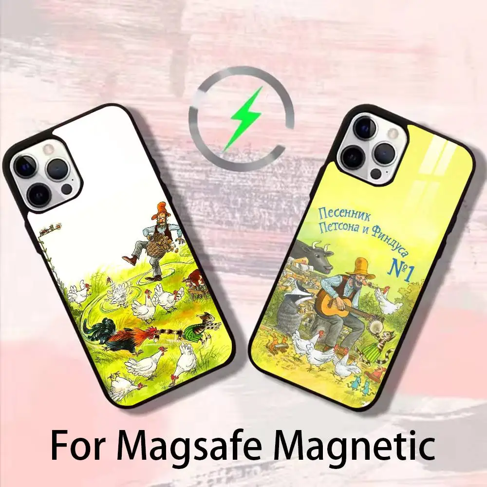 

P-Pettson Und Findus Phone Case For iPhone 17 16 15 14 13 12 Pro Max Plus for Magsafe Mirror Wireless Magnetic Cover