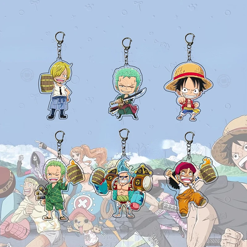 1Pc Anime One Piece Figure Acrylic Keychain Luffy Zoro Sanji Usopp Franky Bag Pendant Keyring Collectible Model Toy Gift